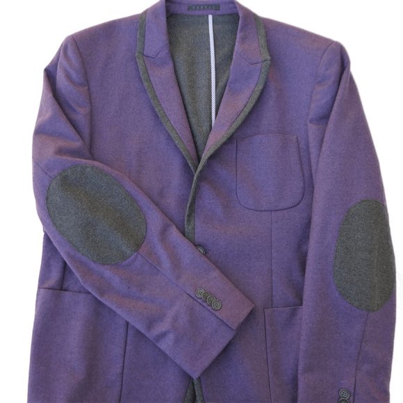 Loro Piana Purple Blazer New Zealand Merino Wool Gray Elbow Patches Trim 44R - Picture 4 of 9